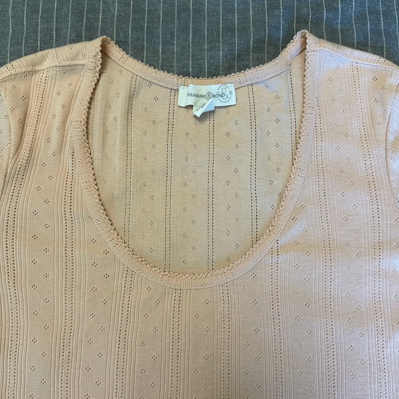 Nordstrom Treasure & Bond Pointelle Stitching Picot Trim Short Sleeve Top - Picture 2 of 5